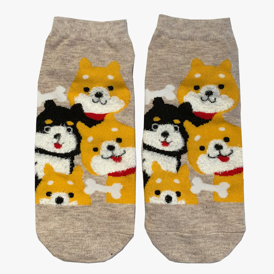 Kawaii Cute Ankle Socks - Puppies Beige