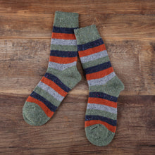 Load image into Gallery viewer, Cozy and Warm | Wool Socks | Green Stripes
