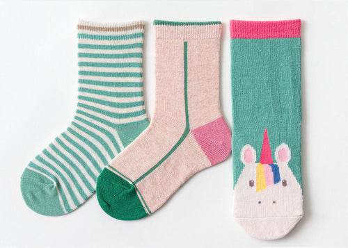 3 Pack Kids' Socks | Cotton | Green Unicorn|Boutique novmtl