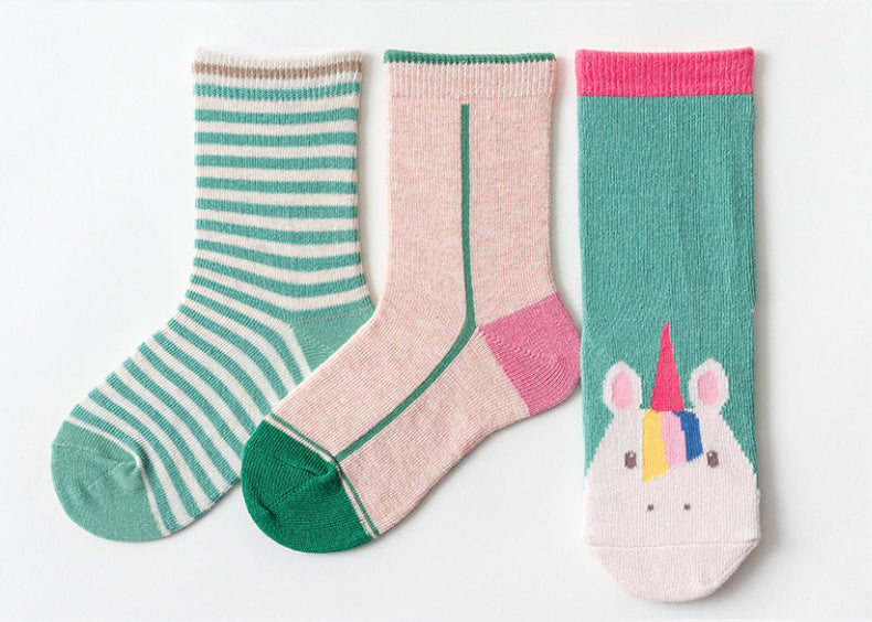 3 Pack Kids' Socks | Cotton | Green Unicorn|Boutique novmtl