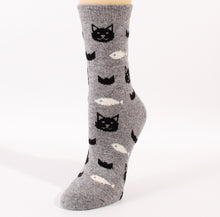 Load image into Gallery viewer, Cozy and Warm | Wool Socks | Cats and fish Grey
