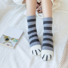 Load image into Gallery viewer, Kawaii Cute Room Socks - Cat Paws Grey Stripes
