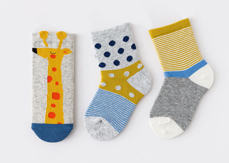 3 Pack Kids' Socks | Cotton | Giraffe Stripes