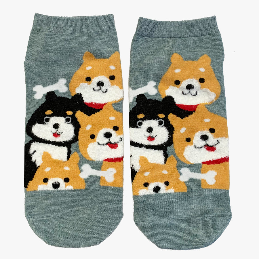 Kawaii Cute Ankle Socks - Puppies Grey
