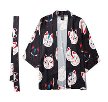 Load image into Gallery viewer, Belt Sash Black Kitsune Mask Kimono Shirt Kimono Cartigan Kimono | Boutique Local NOVMTL
