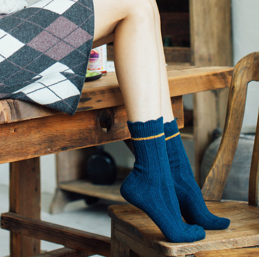 Loose Cuff Wool + Cotton Socks | Navy Blue