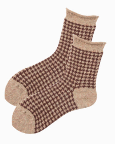 Loose Cuff Cotton Socks | Houndstooth
