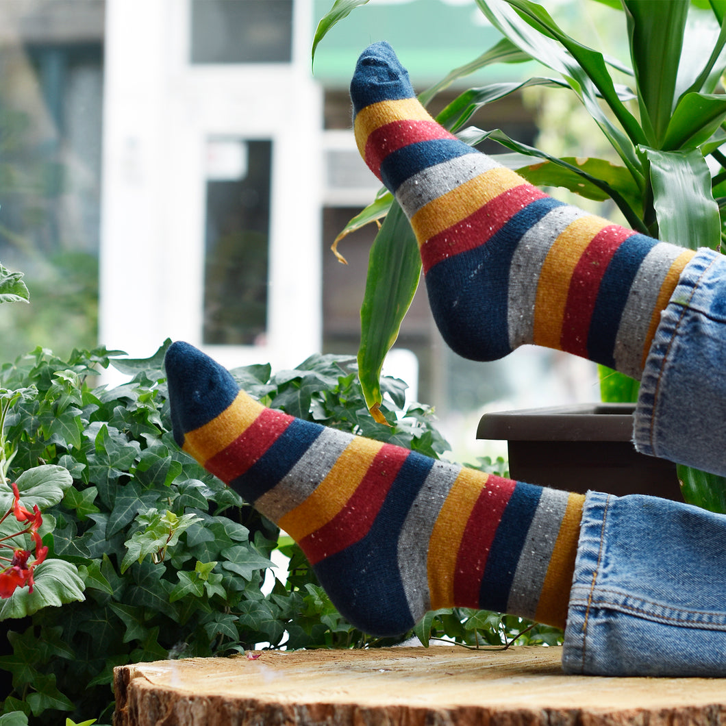 Cozy and Warm | Wool Socks | Blue Stripes