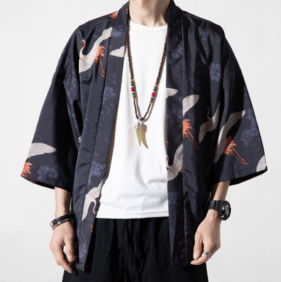 Black Crane Kimono Robe | Anime Kimono