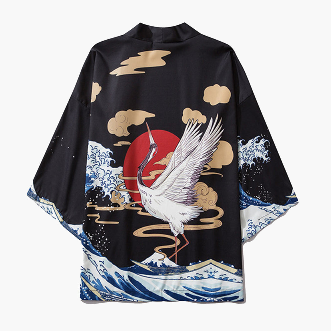 Cranes x Waves Kimono Shirt | Anime Kimono