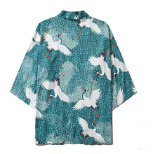 Load image into Gallery viewer, Cranes Kimono Shirt Teal | Anime Kimono
