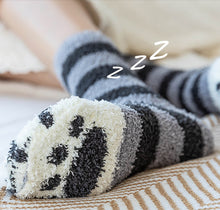 Load image into Gallery viewer, Kawaii Cute Room Socks - Cat Paws Grey Stripes
