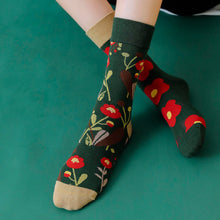 Load image into Gallery viewer, Crew Socks | Mismatched Socks - Flowers Green

