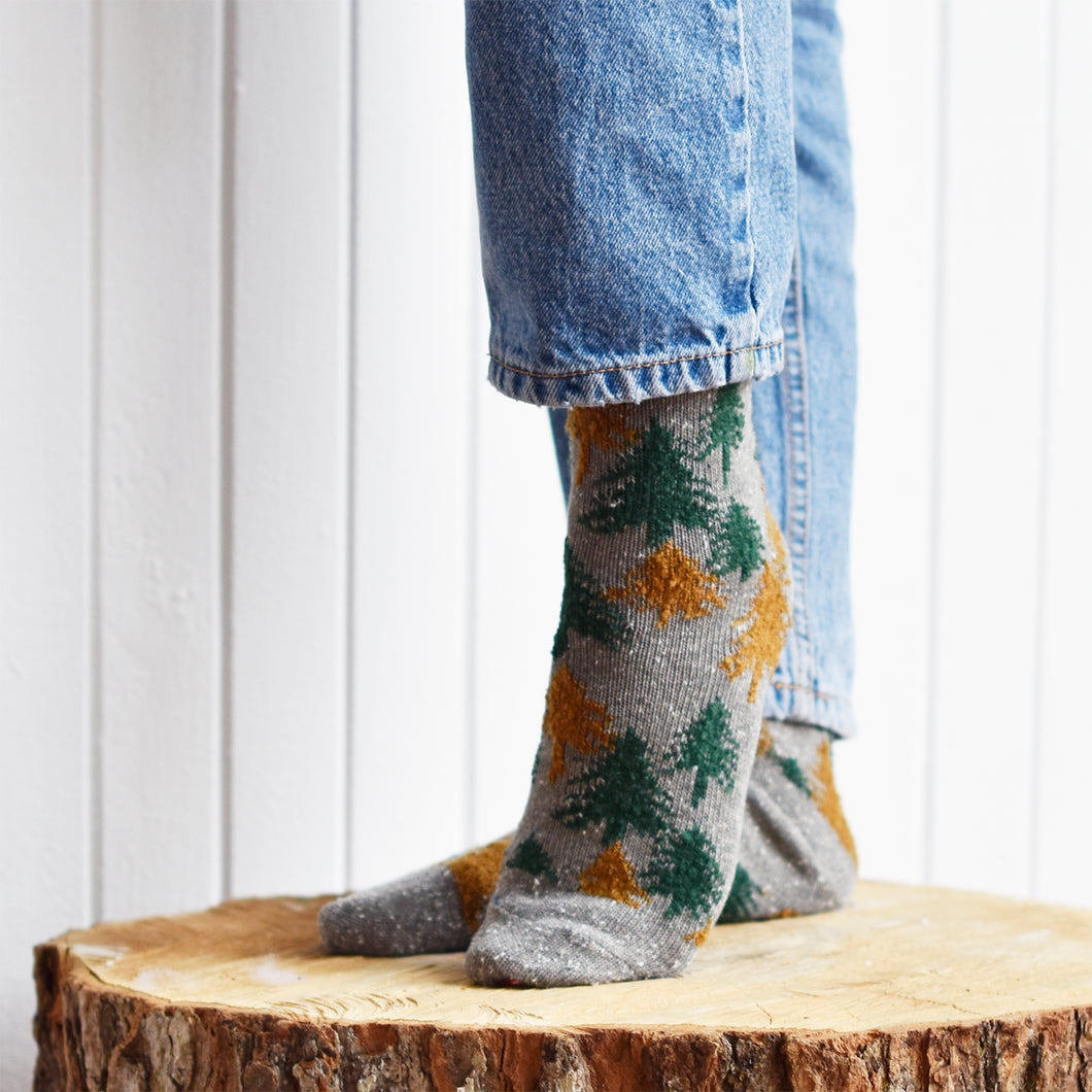 Chaussettes coton | Forêt enneigée gris