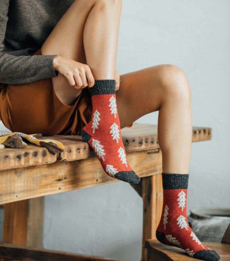 Holiday Special | Wool Socks | Pine Tree (Red)