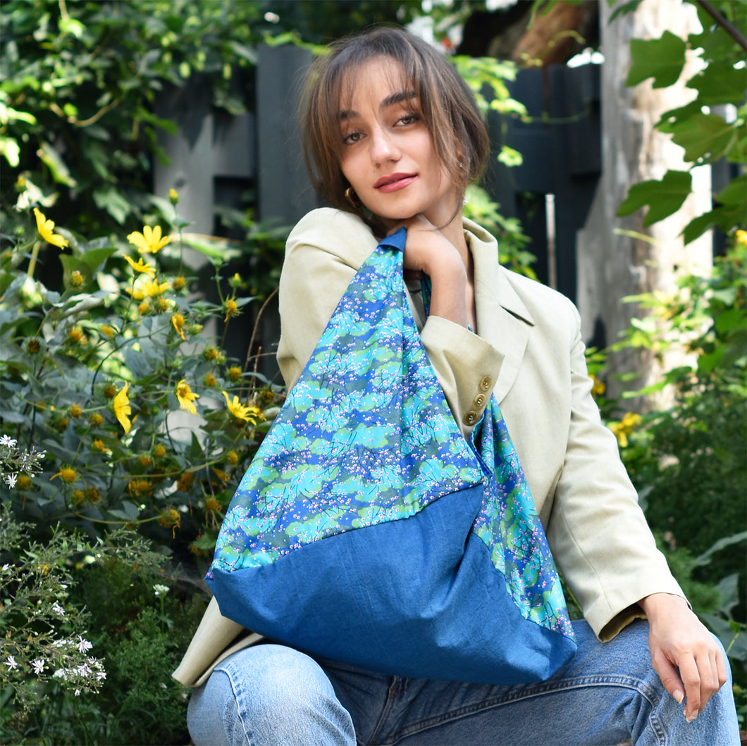 *Handmade* Origami bag | Market bag | Turquoise Floral