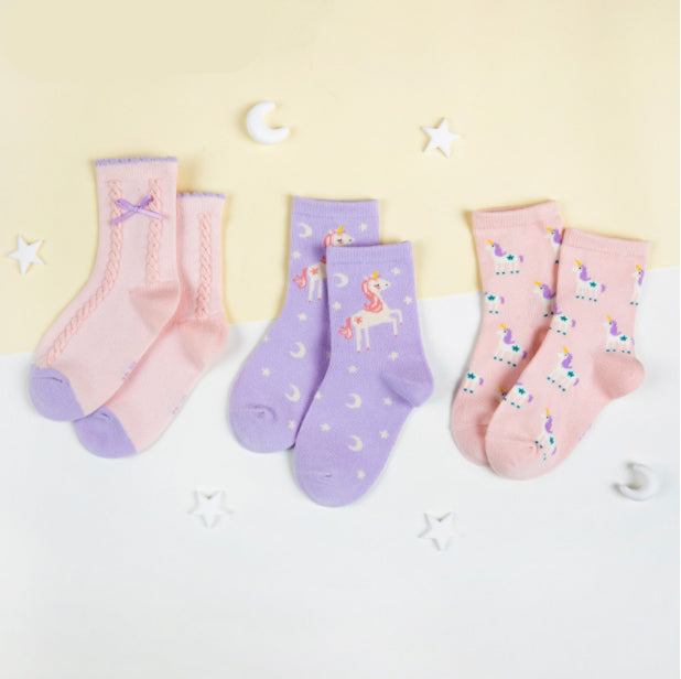 Ensemble de 3 | chaussettes pour enfants | Licorne violette