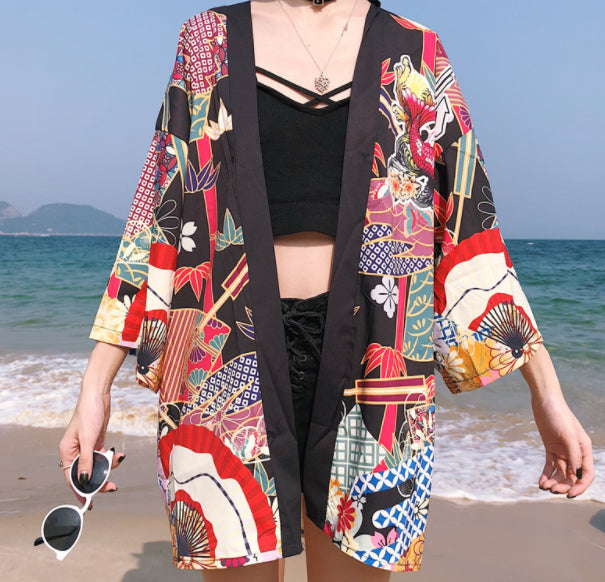 Koi Fish and Fan Kimono Shirt | Anime Kimono