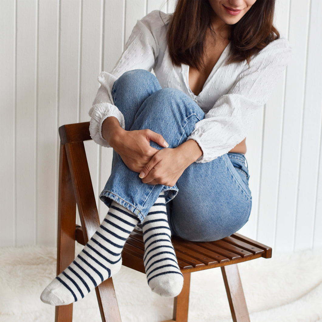 Cozy and Warm | Wool Socks | White Stripes