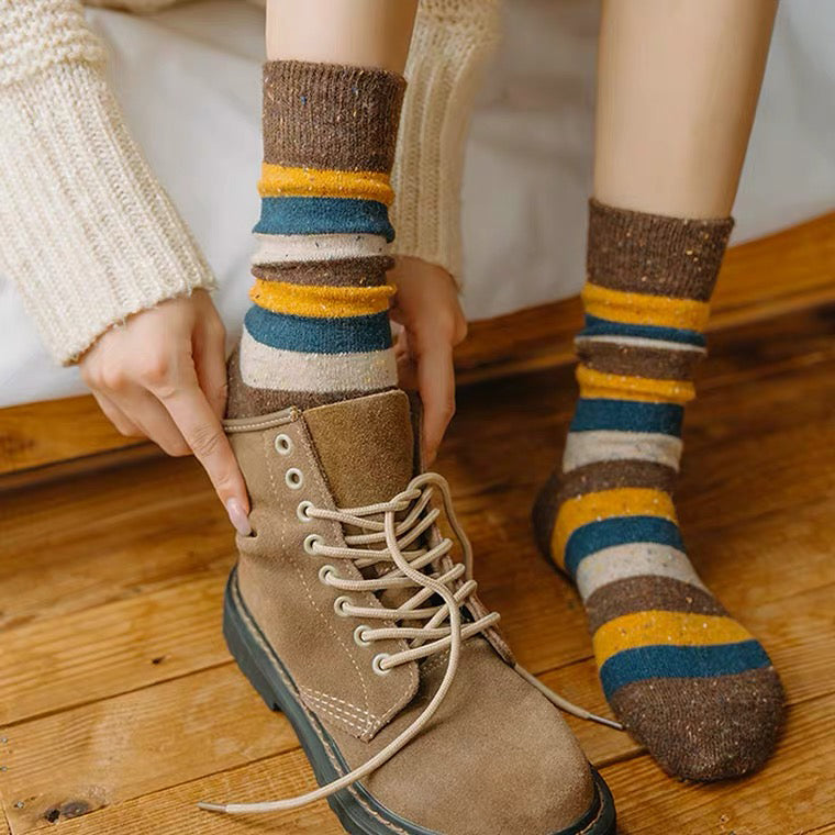 Cozy and Warm | Wool Socks | Brown Stripes