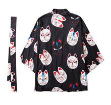 Load image into Gallery viewer, Belt Sash Black Kitsune Mask Kimono Shirt Kimono Cartigan Kimono | Boutique Local NOVMTL
